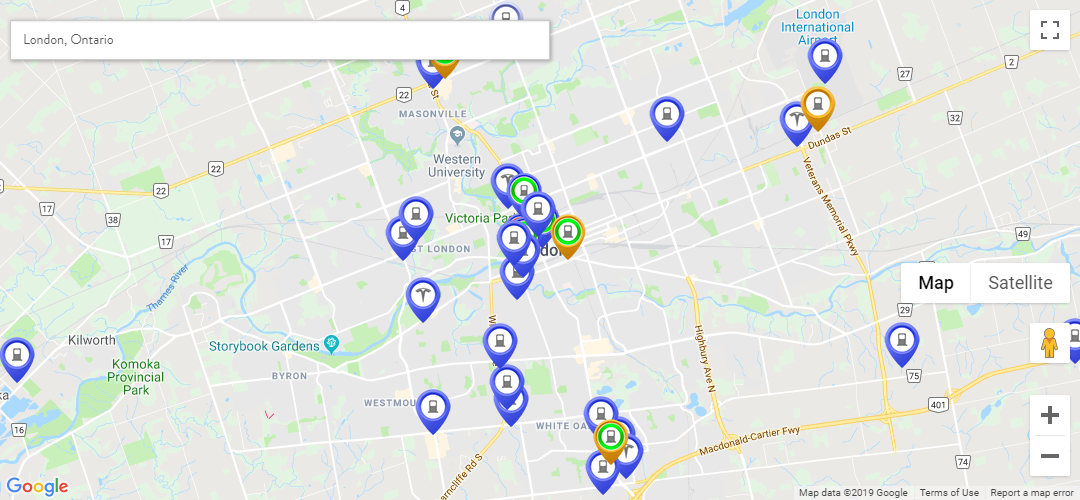 ChargeHub Map London Ontario