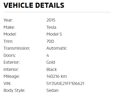 2015 Tesla Vehicle Details